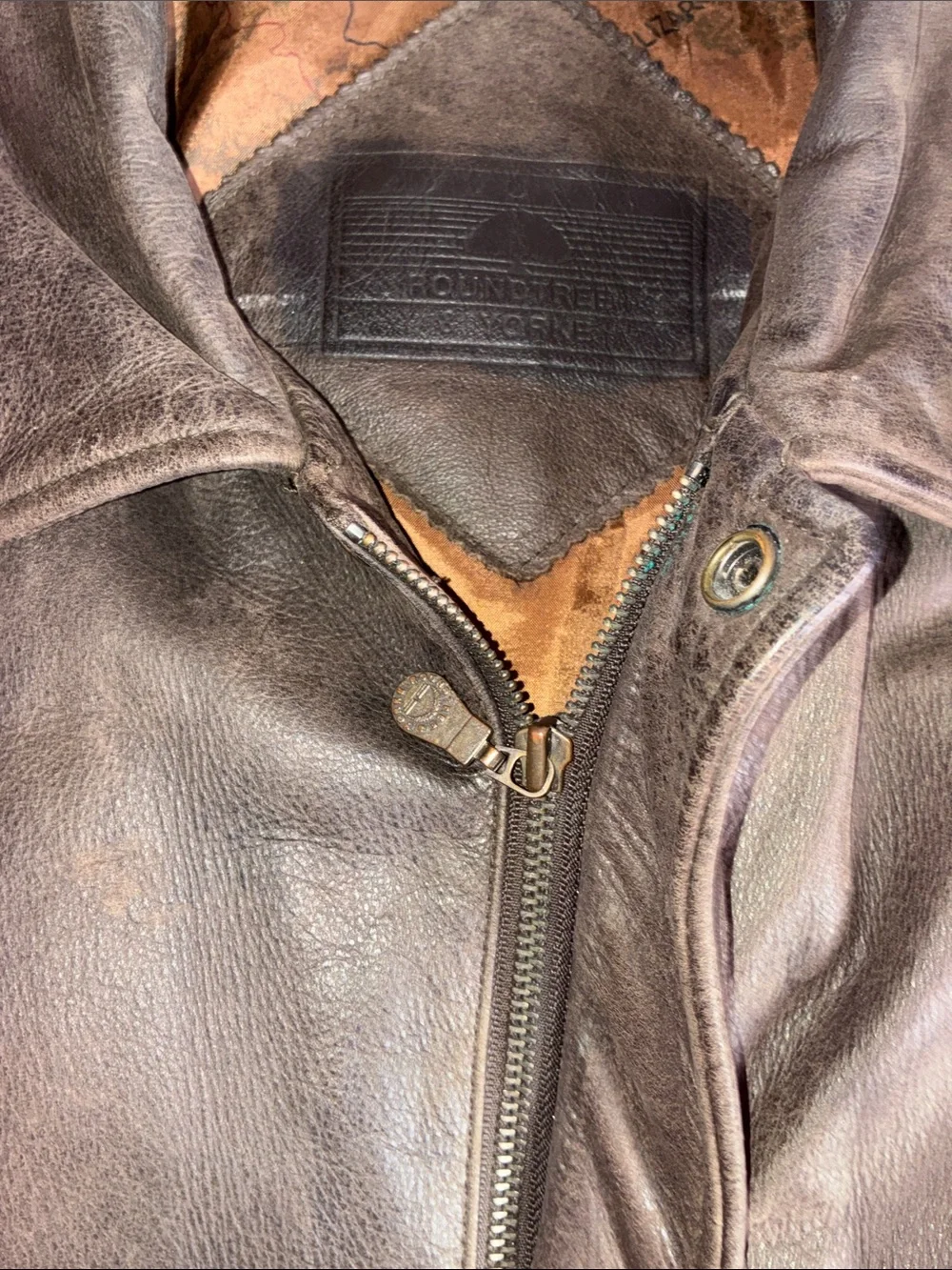 VINTAGE ROUNDTREE & YORKE LEATHER BOMBER MENS JACKET BROWN SIZE XL